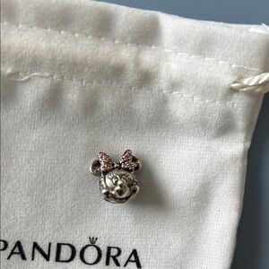 Pandora Minnie Mouse Charm with Pink Bow and Silver Tone